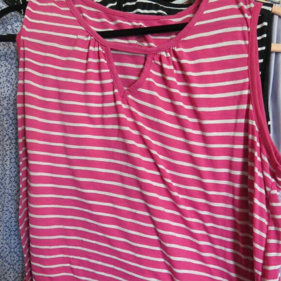 Just Be 3 X Sleeveless Tank Top Pink and White Stripes - Picture 1 of 6